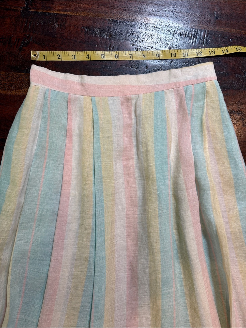 Vintage Tassels & Cuffs Corbin Ltd Striped Pastel Pleated Linen Skirt size Small - Picture 13 of 14